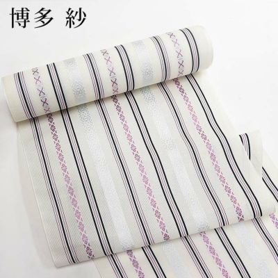 【お仕立て代込】※在庫限り※ 博多織 名古屋帯 博多帯 八寸帯 紗献上柄 透ける夏用 五献 白×薄紫 本場筑前 森博多織謹製