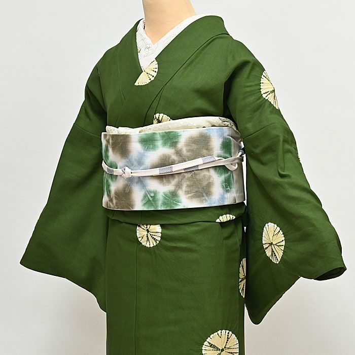 帯揚げ くすみカラー 染め分け ぼかし 正絹 七宝地紋 綸子：つゆくさ  