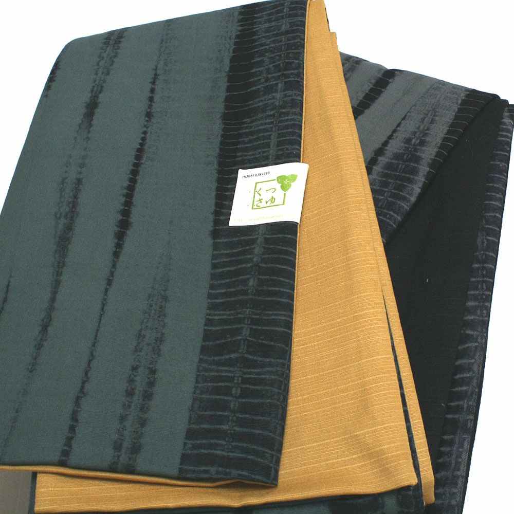 半幅帯 有松絞り 竜巻絞り 全行程国産 有松絞り 緑 グレー 綿100