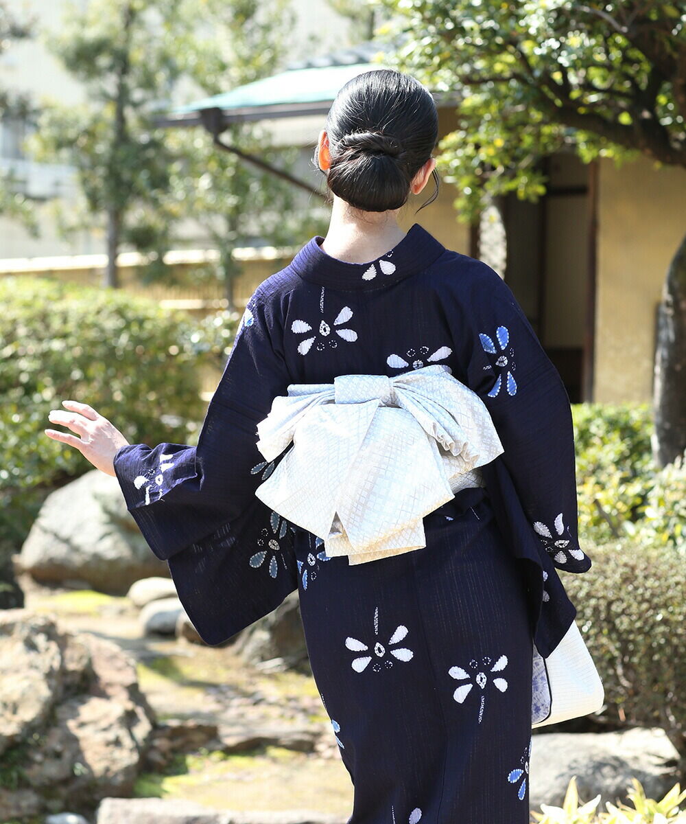 浴衣 有松鳴海絞り 蜻蛉 とんぼ シダ ネイビー系 着物 054w d （平和屋  