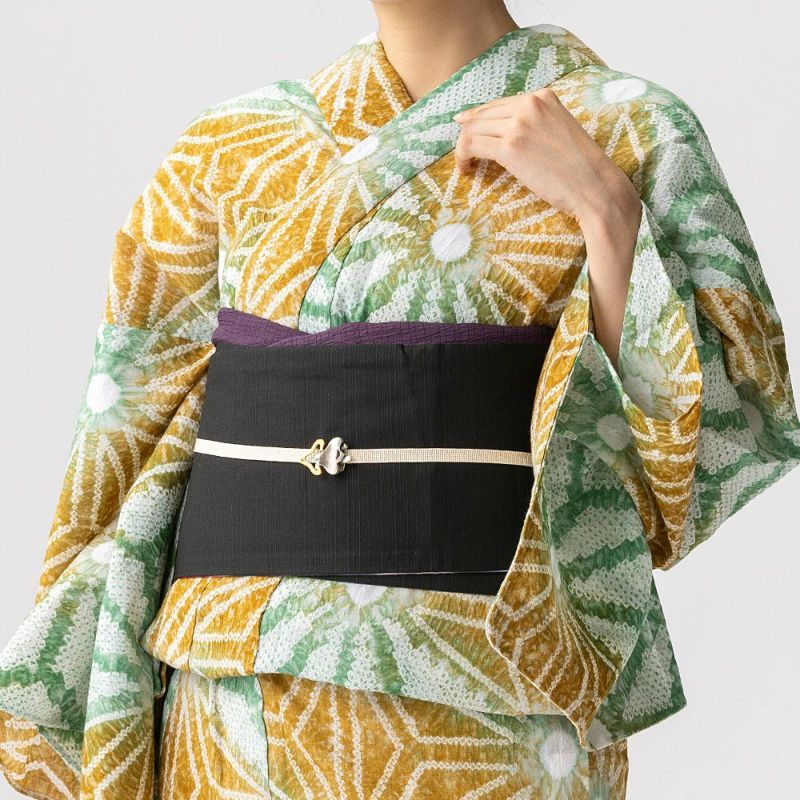 三分紐 リバーシブル 正絹 銀糸入り 帯留めと一緒に 半幅帯にも