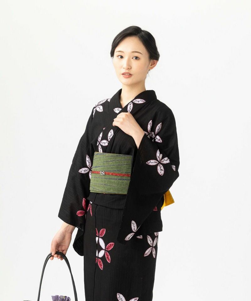 有松絞り   重ね松   大人の浴衣 utatane 浴衣 有松絞り浴衣3点セット 藍色に隠れる四つ葉