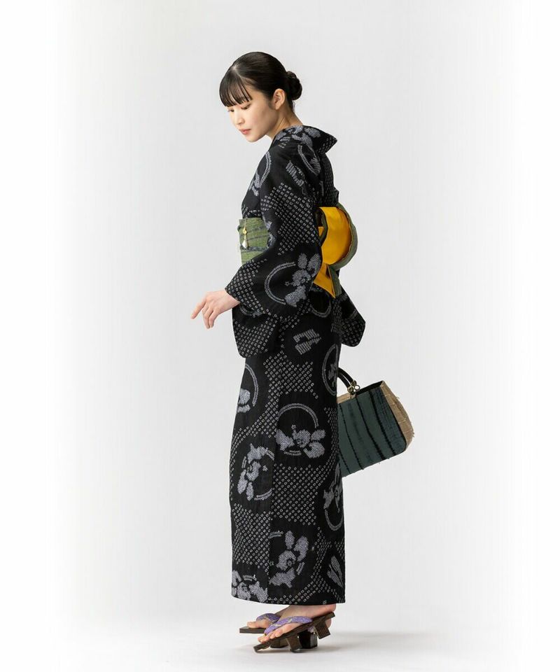 有松絞り 浴衣 有松絞り浴衣3点セット utatane 鉄紺に葡萄（浴衣）｜utatane