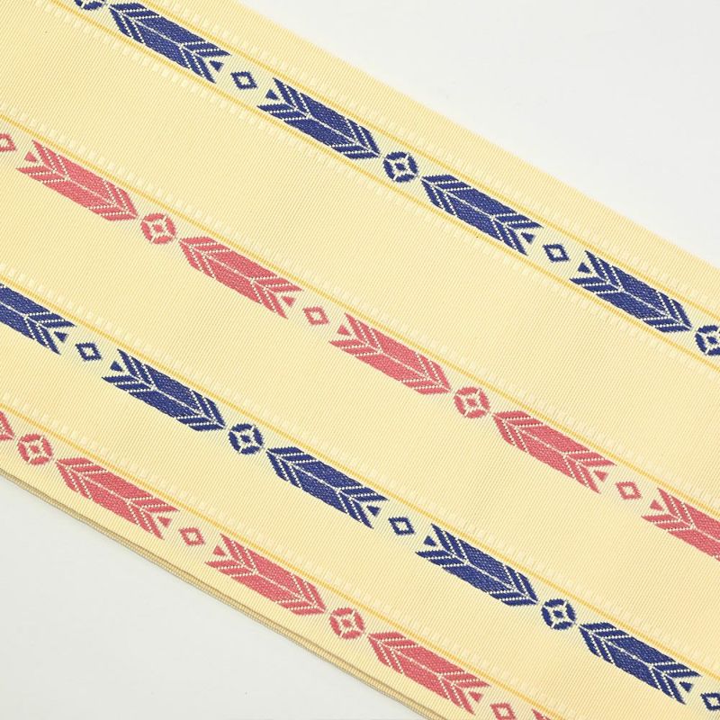 博多織 半幅帯（小袋帯） 長尺 森博多織 謹製 「椿」 正絹 矢羽根縞