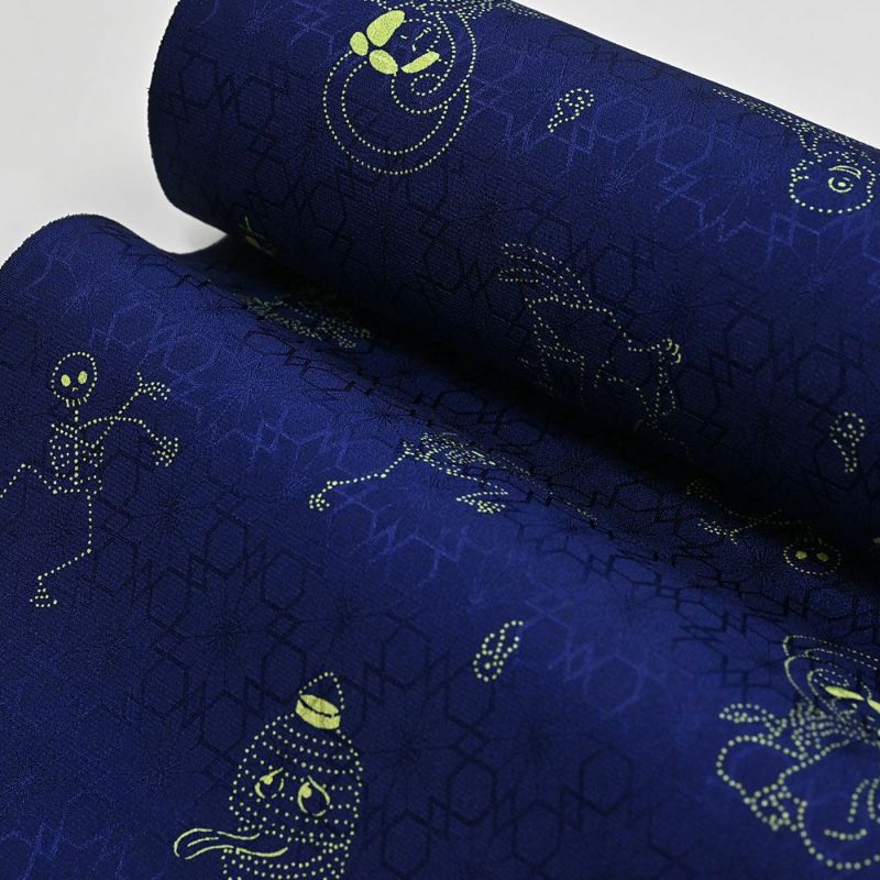 東レ シルック 長襦袢 万葉レトロ襦袢 百鬼夜行 紺 洗える長襦袢