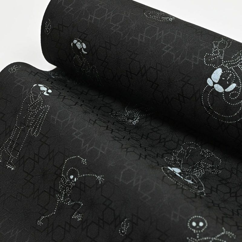 東レ シルック 長襦袢 万葉レトロ襦袢 百鬼夜行 黒 洗える長襦袢