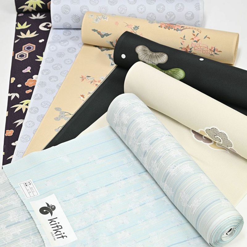 東レ シルック kifkif 笠松 墨黒 小紋 洗えるシルック着物 〔反物