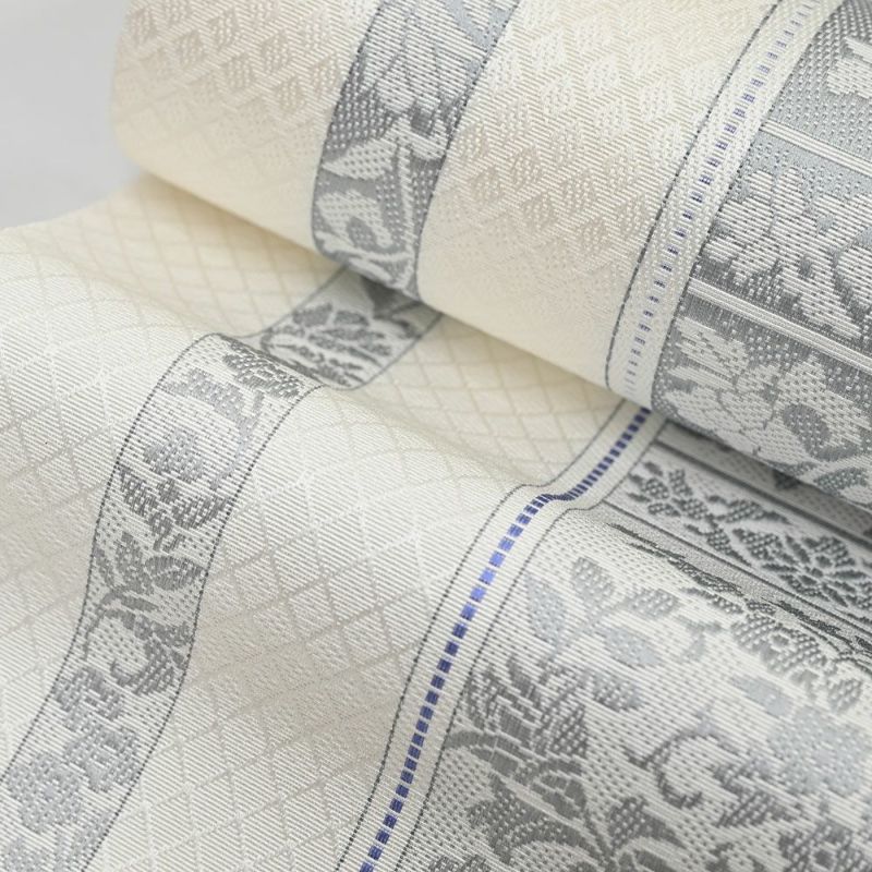 お仕立て代込】博多織 名古屋帯 博多帯 八寸帯 欧風唐草 白地 透けない