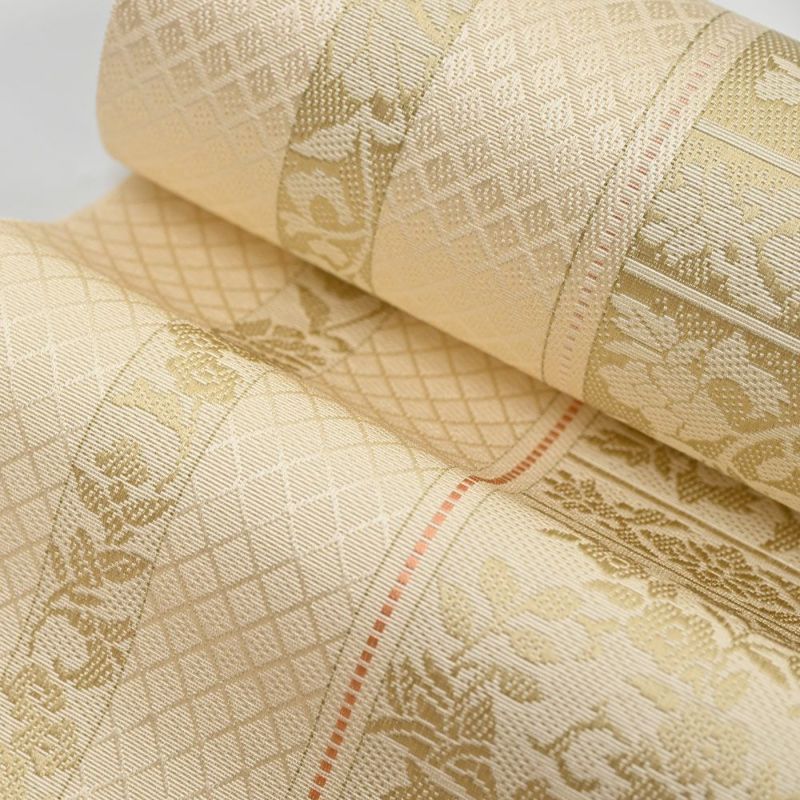 お仕立て代込】博多織 名古屋帯 博多帯 八寸帯 欧風唐草 クリーム地