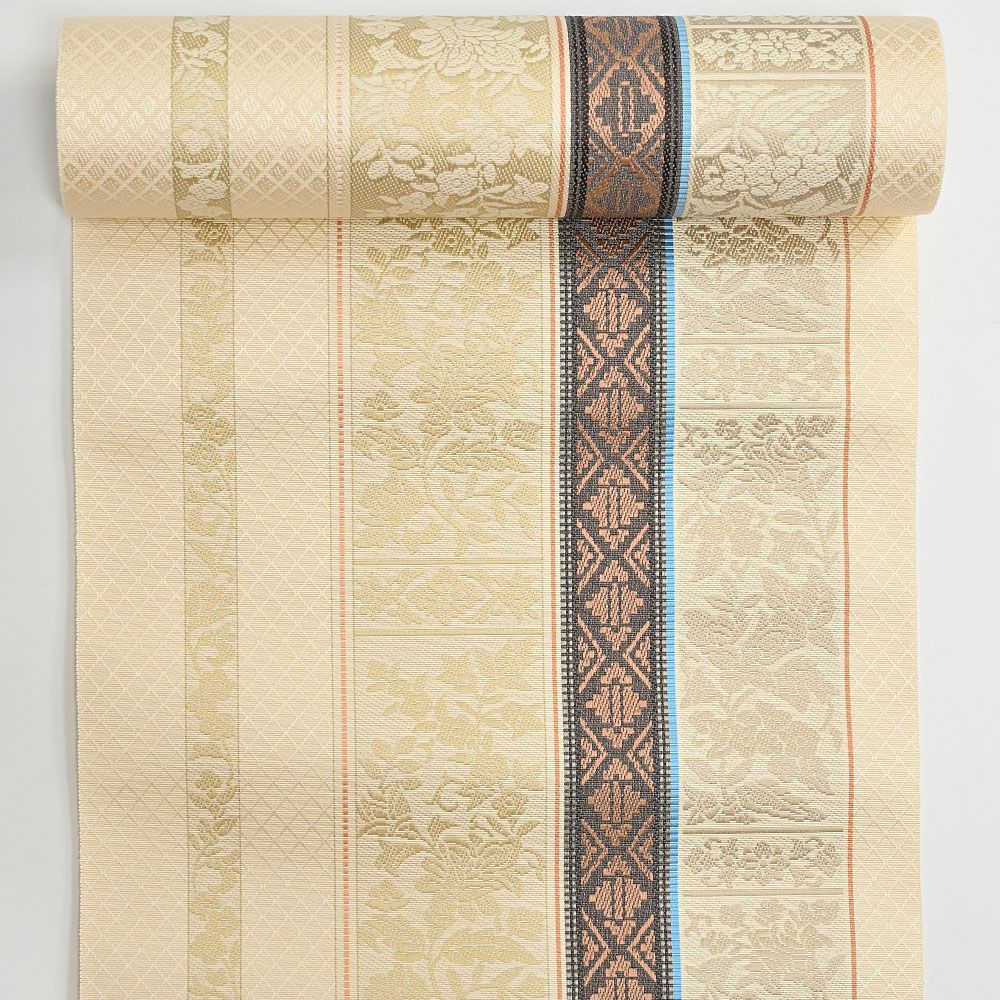 お仕立て代込】博多織 名古屋帯 博多帯 八寸帯 欧風唐草 クリーム地