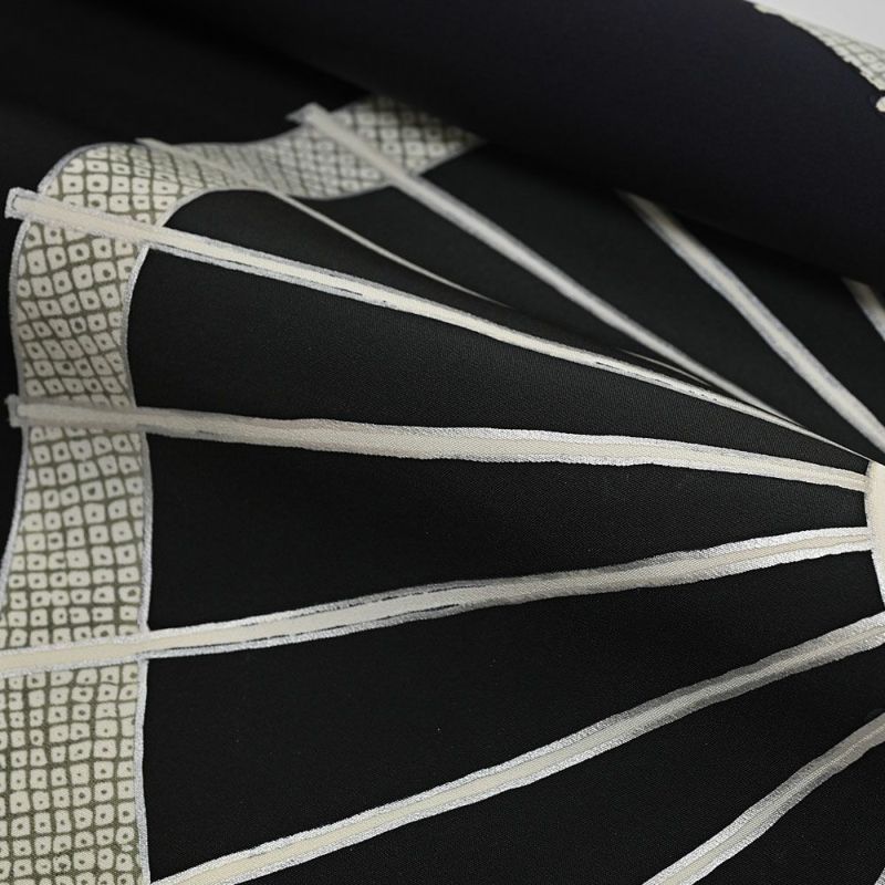 お仕立て代込＞名古屋帯 染め帯 九寸帯 塩瀬 傘 黒 お太鼓柄 未仕立て