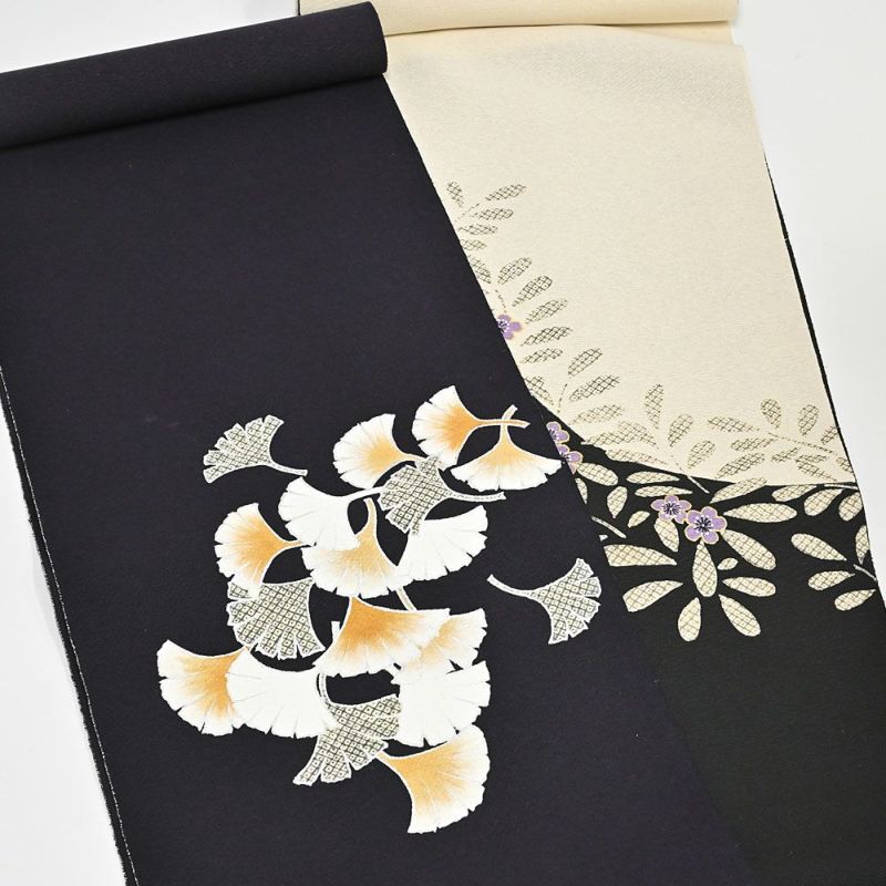 お仕立て代込＞名古屋帯 染め帯 九寸帯 塩瀬 イチョウ 銀杏 紺 お太鼓