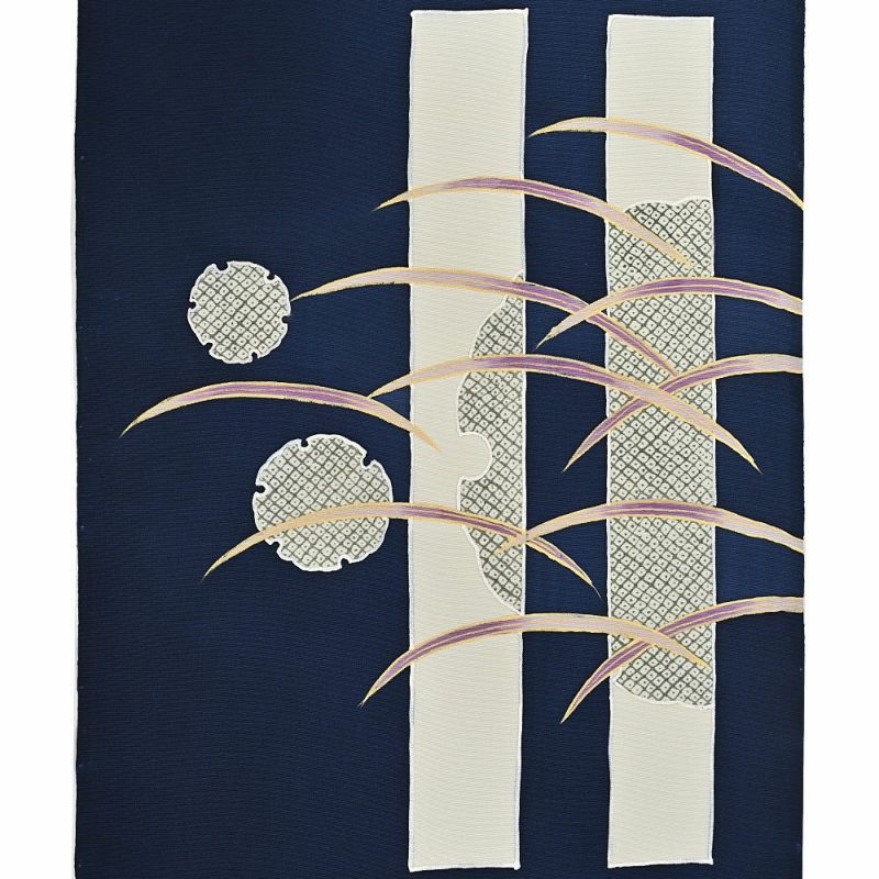 お仕立て代込＞名古屋帯 染め帯 九寸帯 塩瀬 雪輪 鹿の子 紺 お太鼓柄