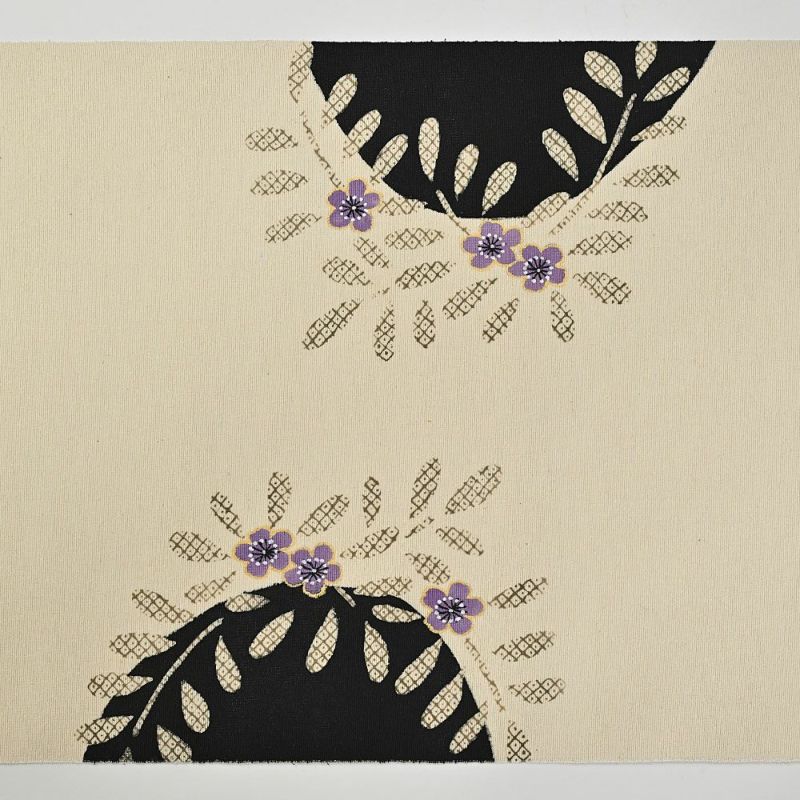 お仕立て代込＞名古屋帯 染め帯 九寸帯 塩瀬 紫小花 黒 ベージュ